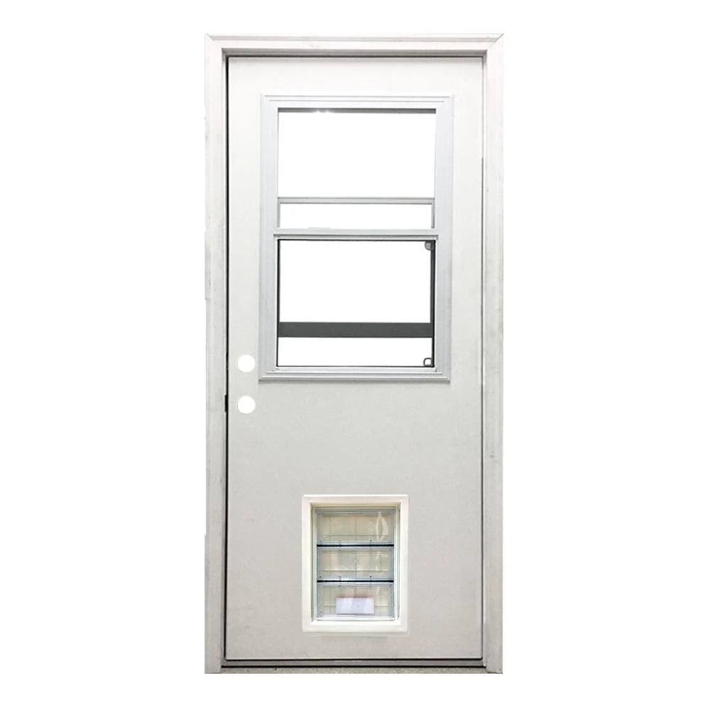 White Primed Fiberglass Prehung Back Door with XL Pet Door M814358