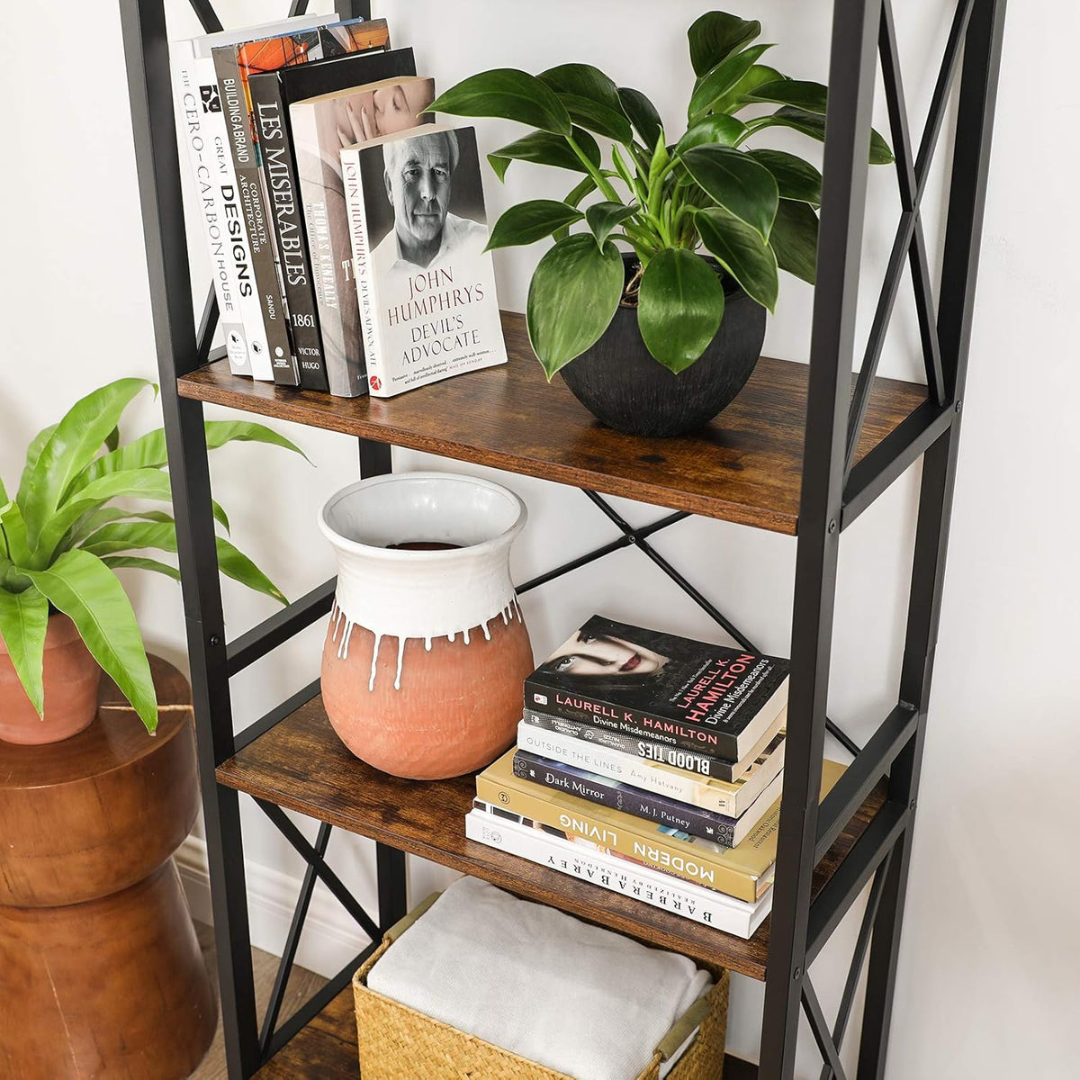 4 Tier Open Shelf Bookshelf with Steel Frame Rustic Brown and Black D946768