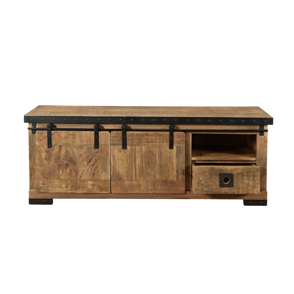 Natural and Black Mango Wood TV Stand H51356
