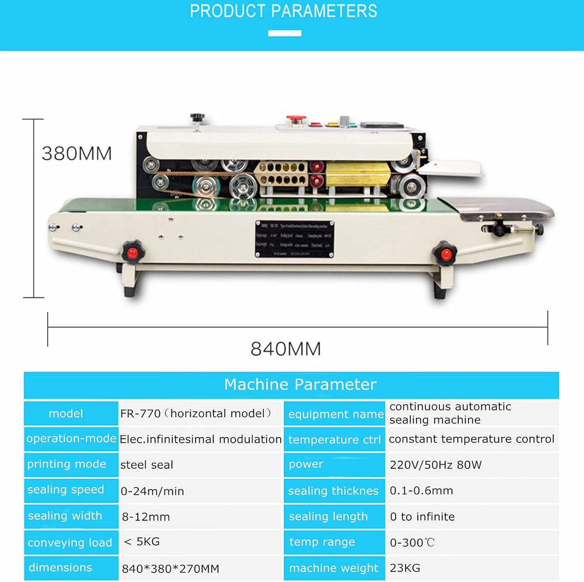 Continuous Sealing Machine Automatic Band Sealer with Digital Thermostat for Plastic Poly Bag Film 110V M720