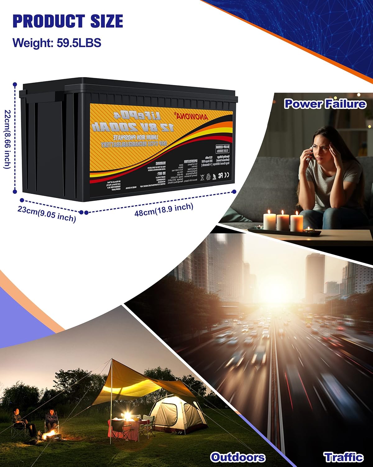 12.8V 200Ah Lithium Iron LiFePO4 Deep Cycle Battery with 200A BMS H871