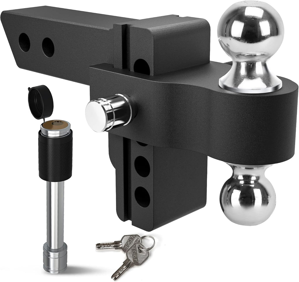 Adjustable Trailer Hitch Ball Mount, 2-Inch Receiver, 4-Inch Drop, Forged Aluminum Shank, 2-Inch and 2-5/16-Inch Combo Stainless Steel Tow Balls, Black U233