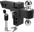 Adjustable Trailer Hitch Ball Mount, 2-Inch Receiver, 4-Inch Drop, Forged Aluminum Shank, 2-Inch and 2-5/16-Inch Combo Stainless Steel Tow Balls, Black U233