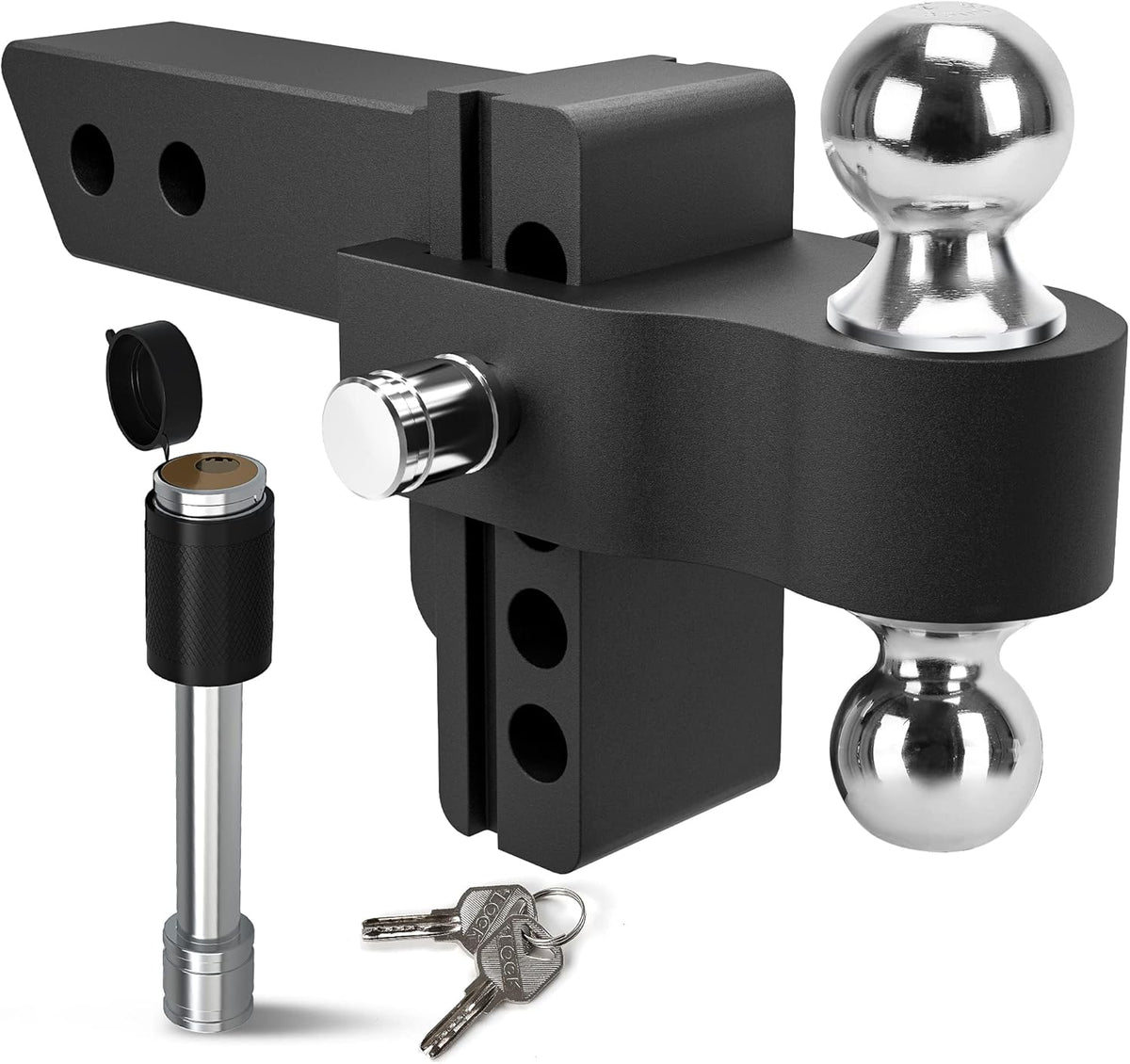 Adjustable Trailer Hitch Ball Mount, 2-Inch Receiver, 4-Inch Drop, Forged Aluminum Shank, 2-Inch and 2-5/16-Inch Combo Stainless Steel Tow Balls, Black U233