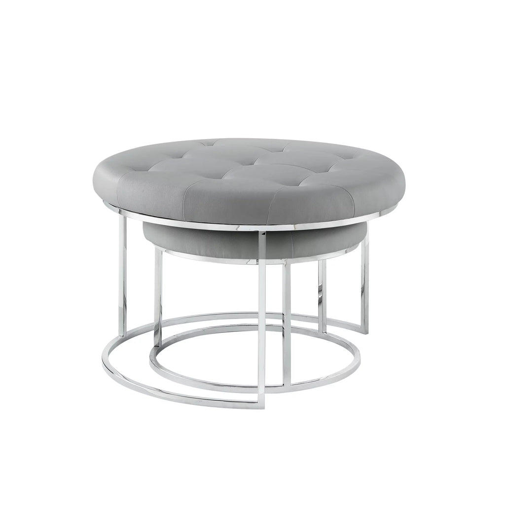 Grey Leather PU Upholstered Ottoman Set of 2 J32240