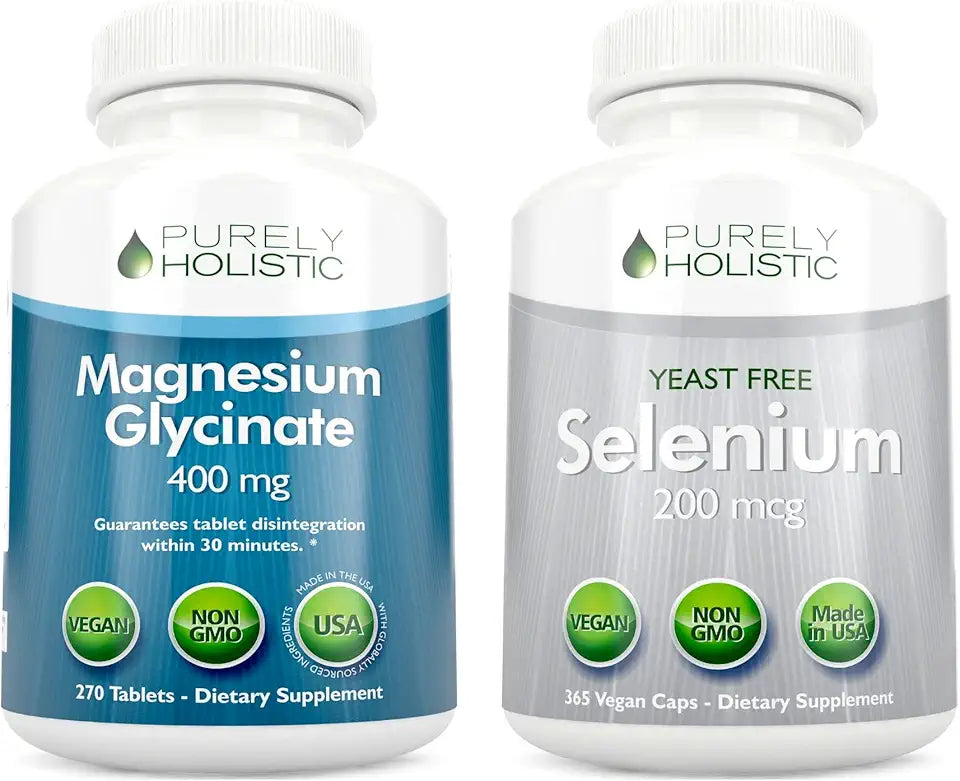Magnesium Glycinate 400mg + Selenium 200mcg Vegan Bundle 270 Tablets & 365 Capsules Z5037