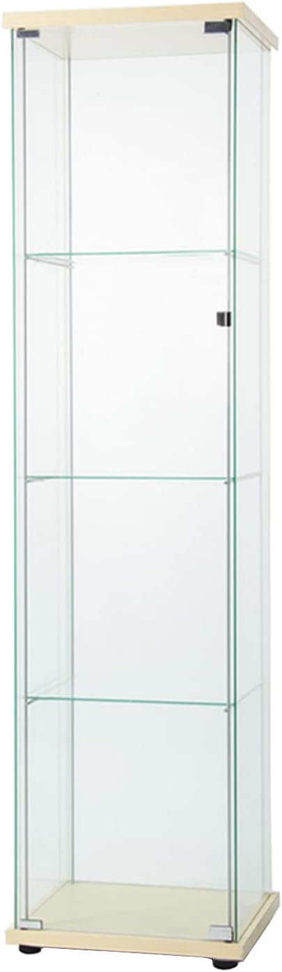 Glass Display Shelf 4 Shelves with Door Floor Standing Glass Curio Cabinet Wood Color L645