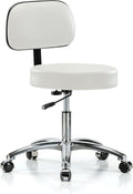 Chrome Rolling Height Adjustable Exam Stool with Back and Footring (Cinder Fabric) K365