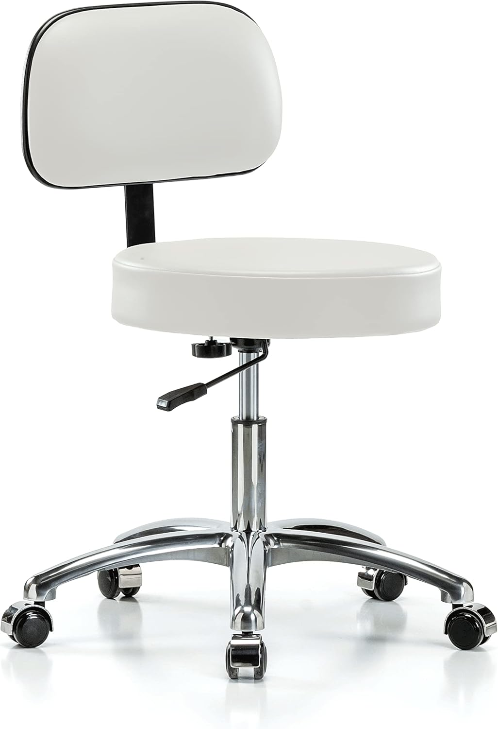 Chrome Rolling Height Adjustable Exam Stool with Back and Footring (Cinder Fabric) K365