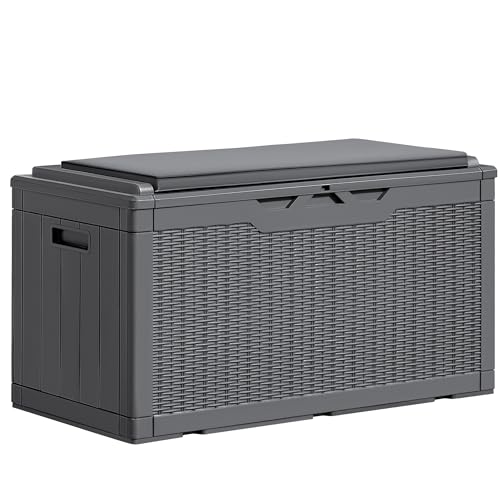 100 Gallon Resin Outdoor Storage Bench with Cushions G5012