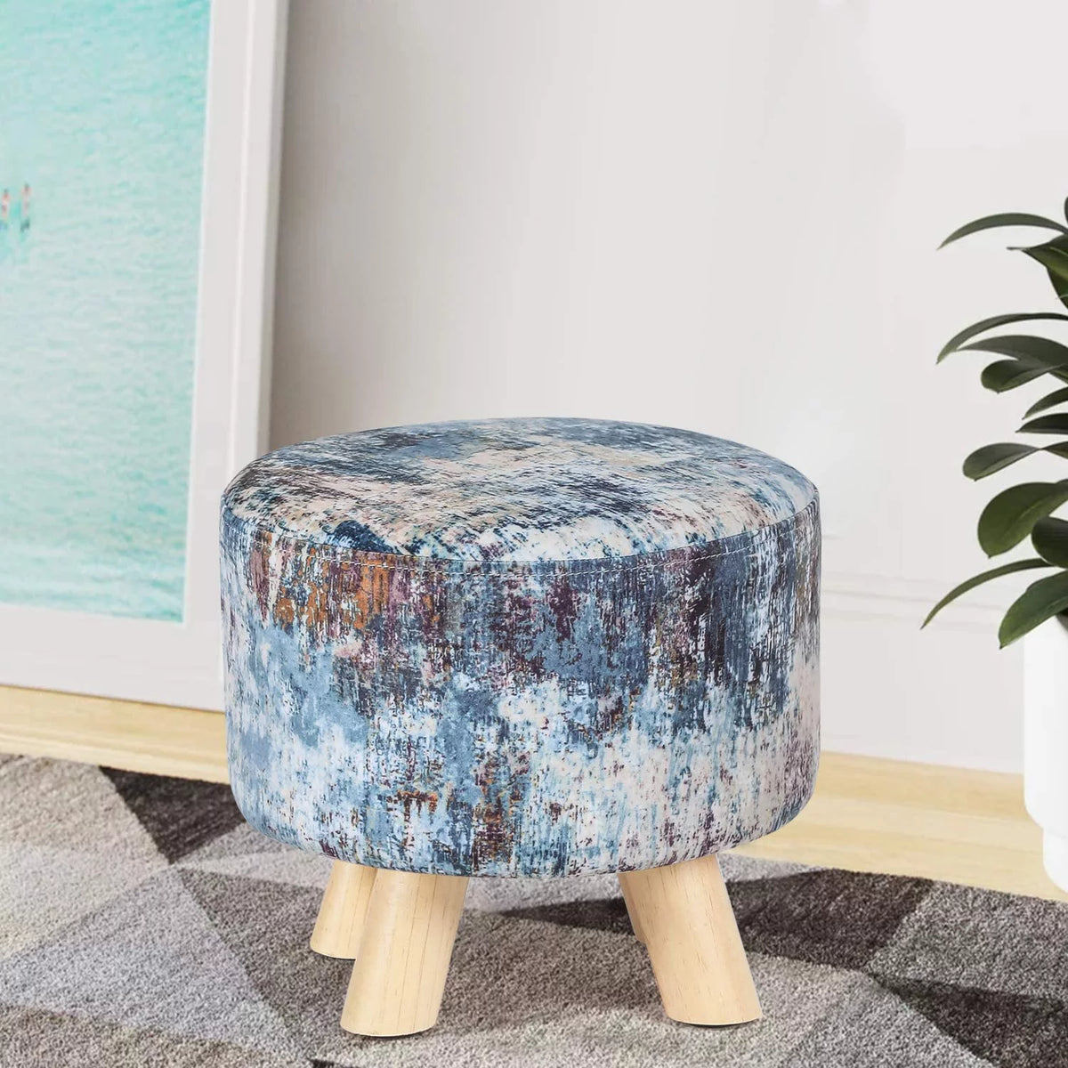 Round Fabric Padded Ottoman Foot Rest Stool N972548