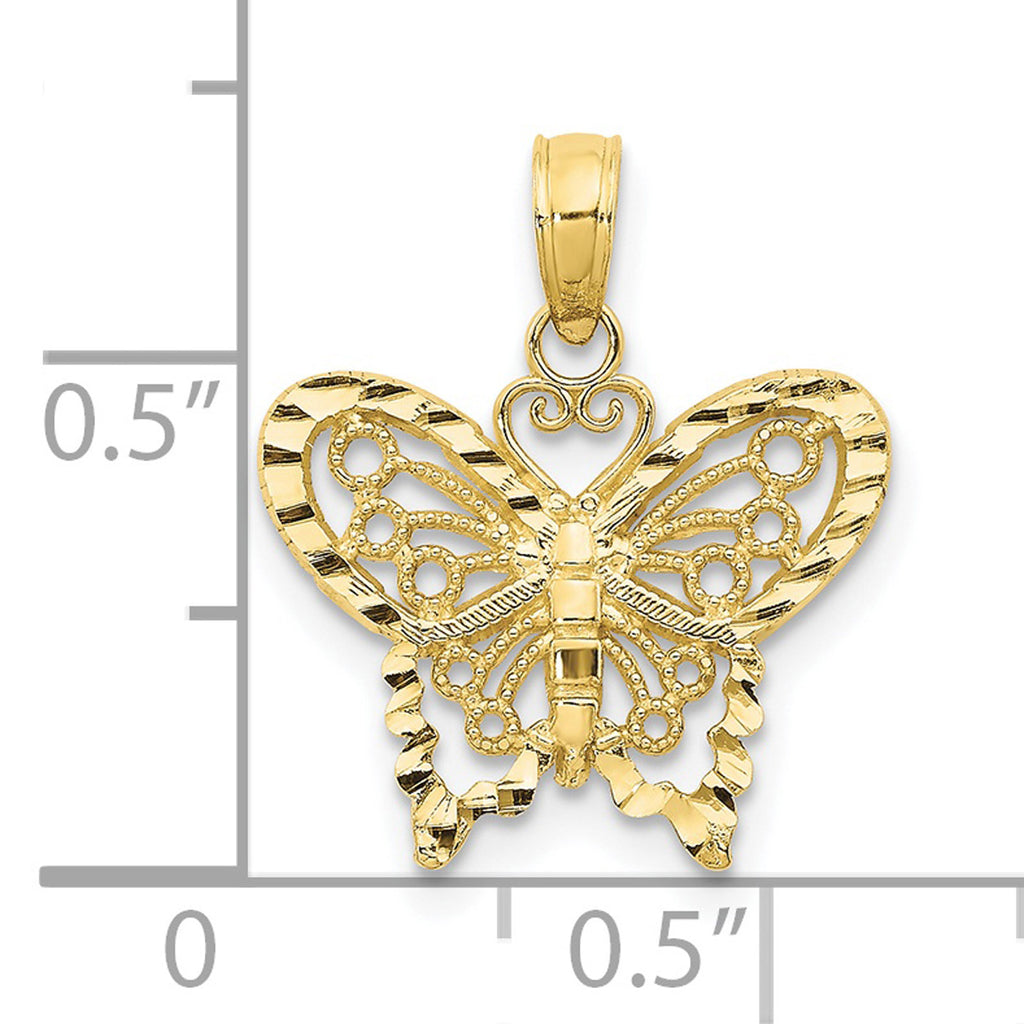 10K Yellow Gold Diamond-Cut Butterfly Pendant Charm with Rope Chain Necklace 18'' U696682