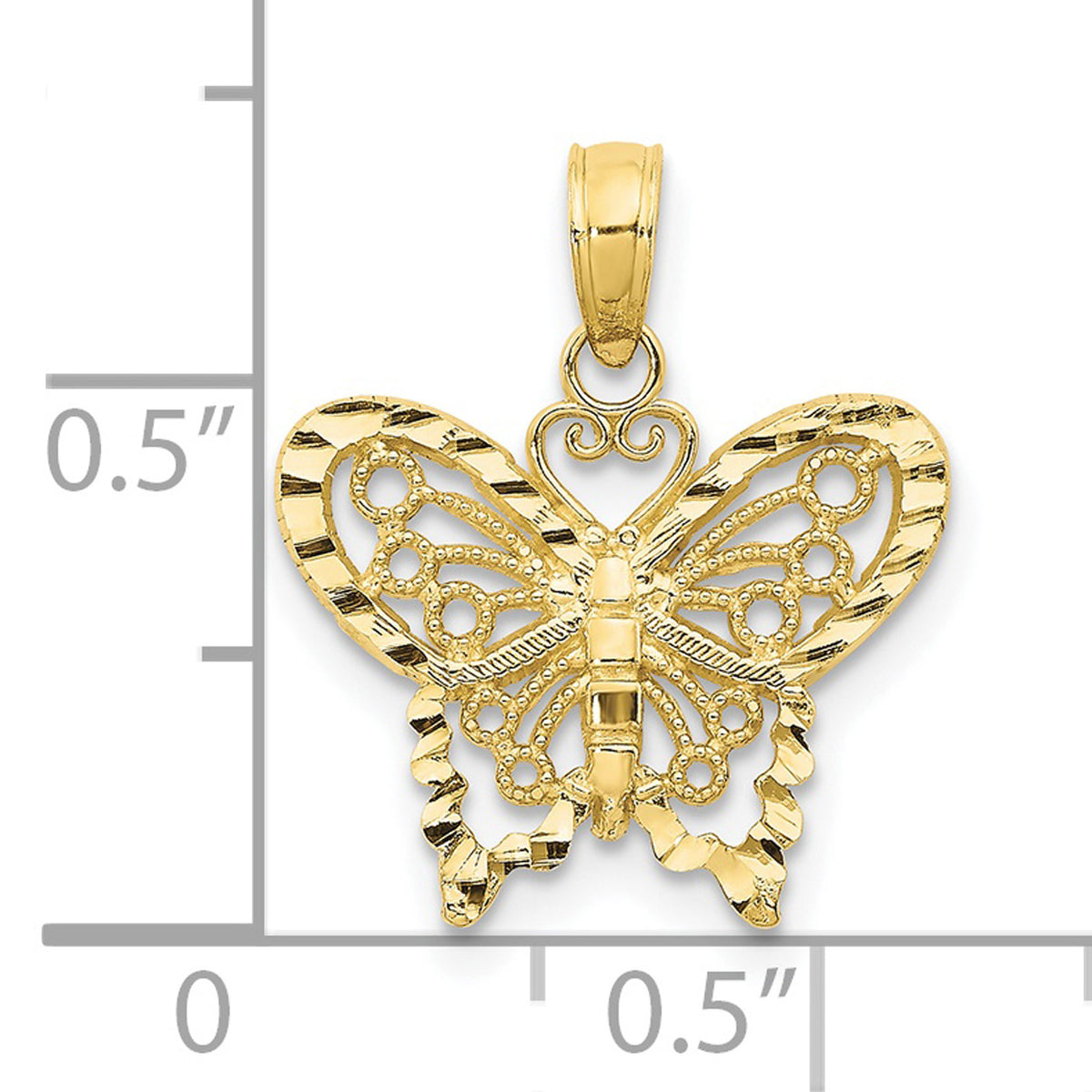 10K Yellow Gold Diamond-Cut Butterfly Pendant Charm with Rope Chain Necklace 18'' U696682
