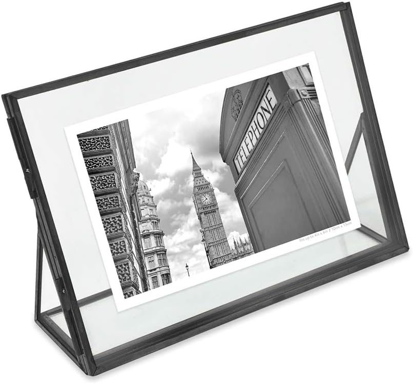 Antique Gold Brass and Glass Floating Photo Frame, Pack of 2 O260