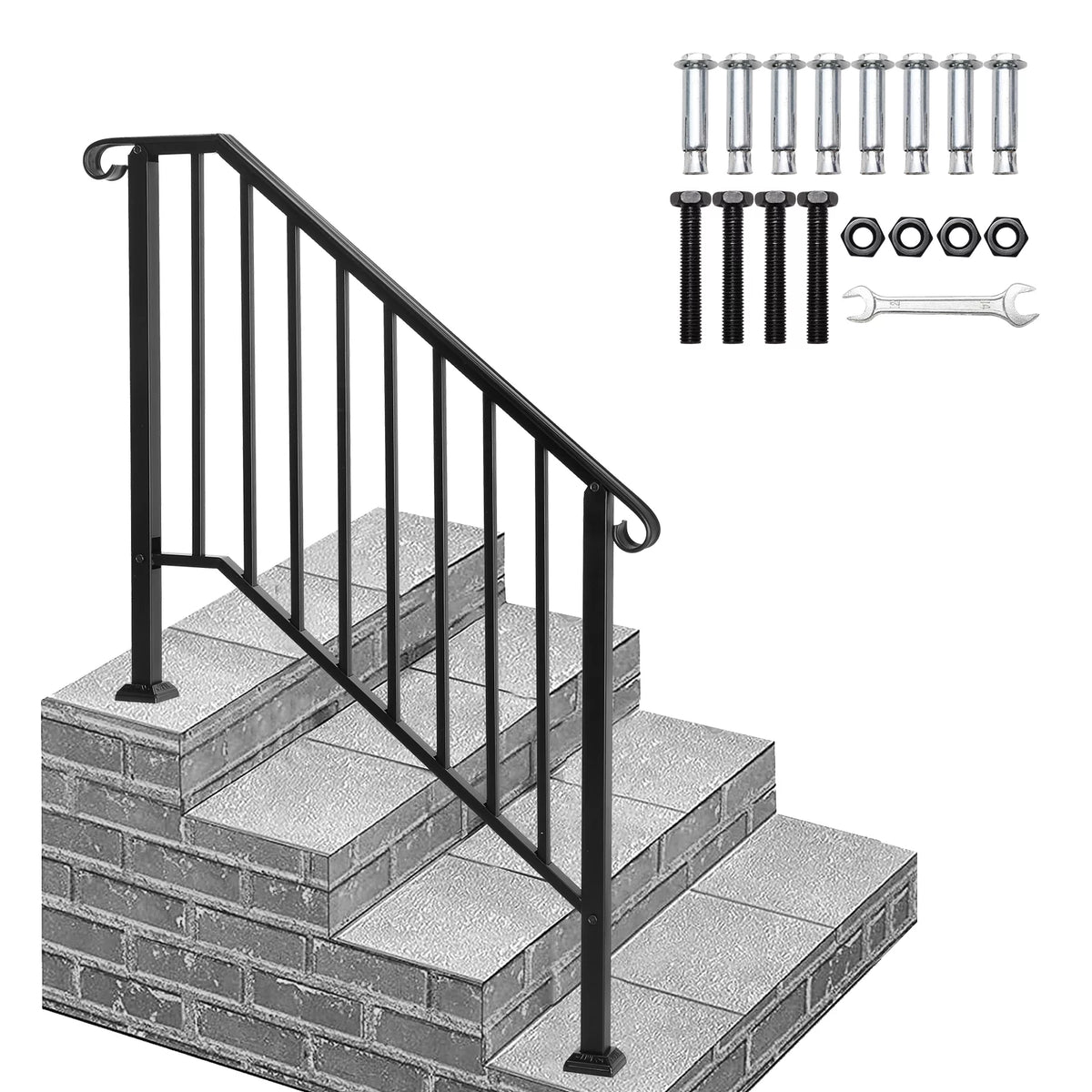 White Wrought Iron Handrails for 3 or 4 Steps G82083