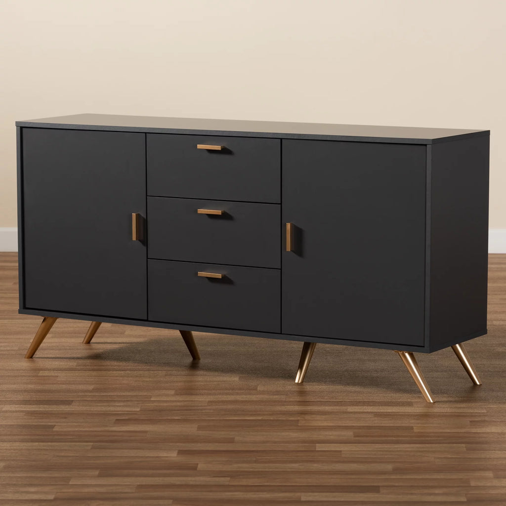 Dark Grey and Gold Finished Wood 2-Door Sideboard Buffet F7603