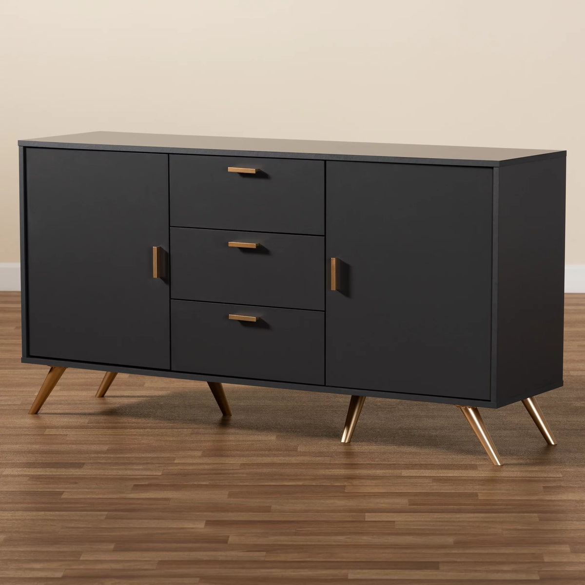 Dark Grey and Gold Finished Wood 2-Door Sideboard Buffet F7603