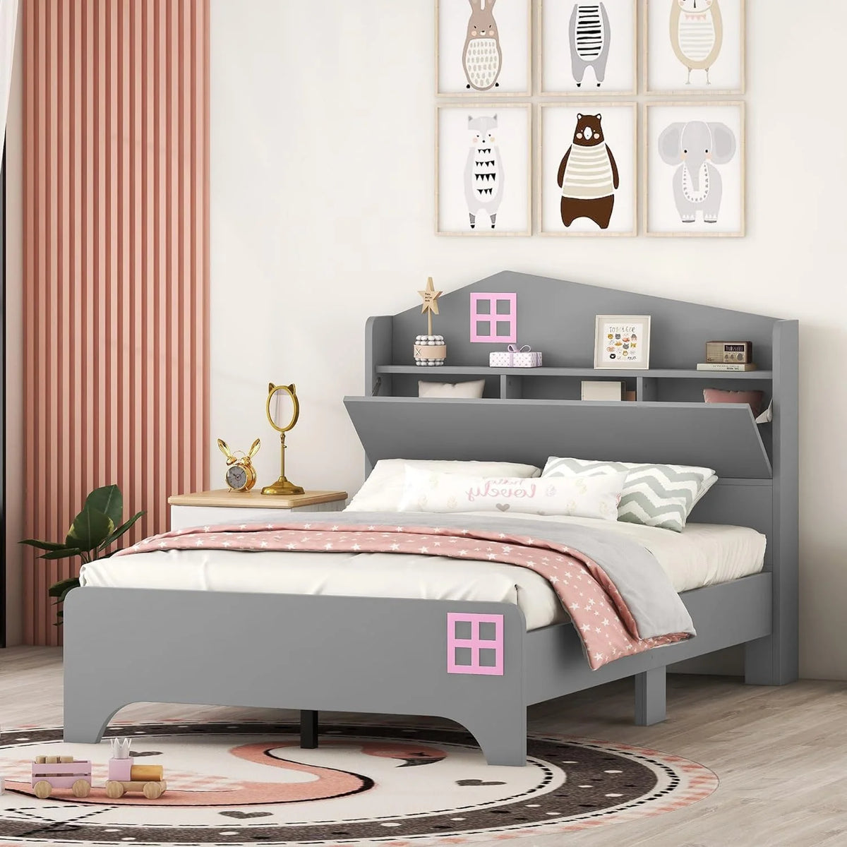 Kids Bed Frame with Storage Headboard V6056