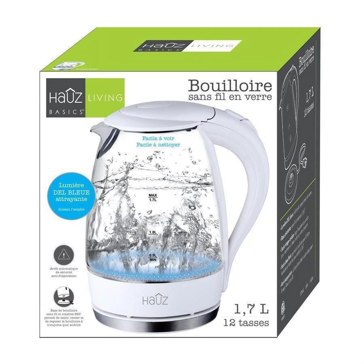 Blue LED Illuminated Glass Kettle 7 Cups 1.7 Liters B89452
