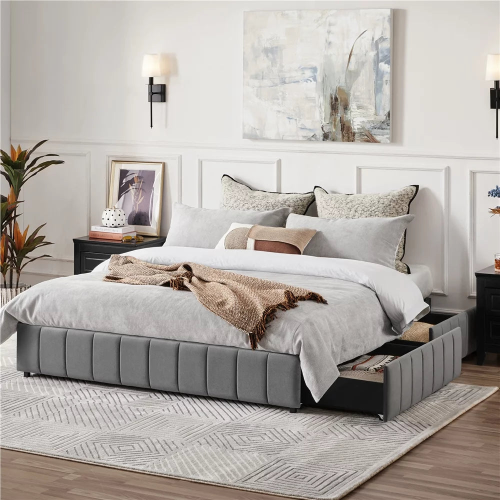 Queen Size Upholstered Storage Bed with 4 Drawers J1877