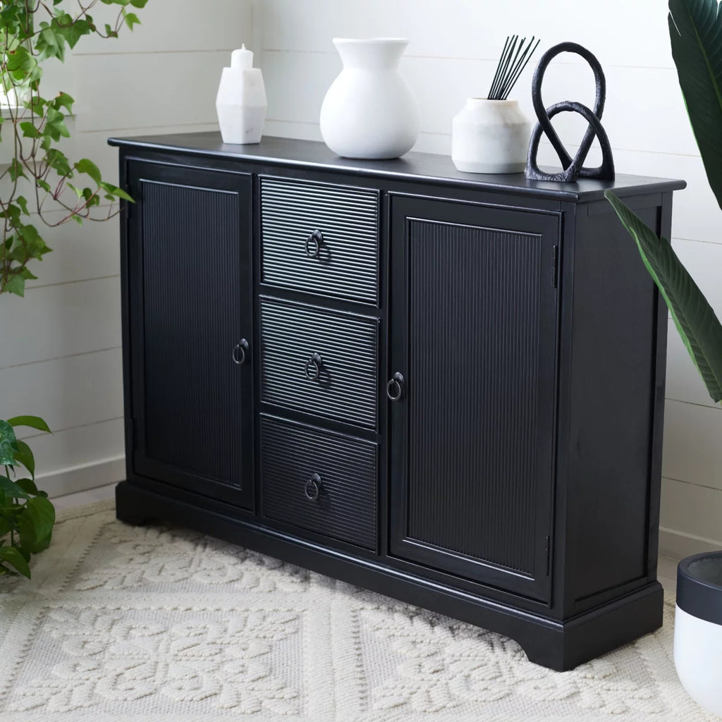 Black Wood Console Table with Drawer I576