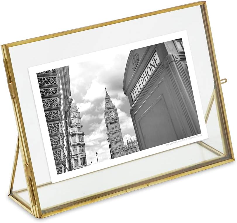 Antique Gold Brass and Glass Floating Photo Frame, Pack of 2 O260