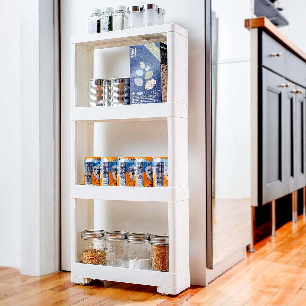 White 4 Tiers Slim Rolling Storage Cart M91733