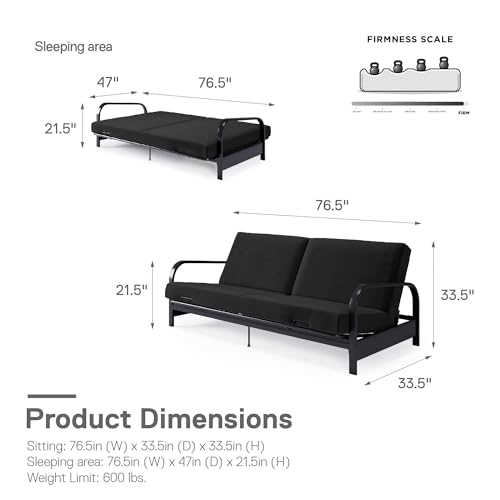 Black Convertible Metal Frame Futon Sofa with Coil Mattress P89373