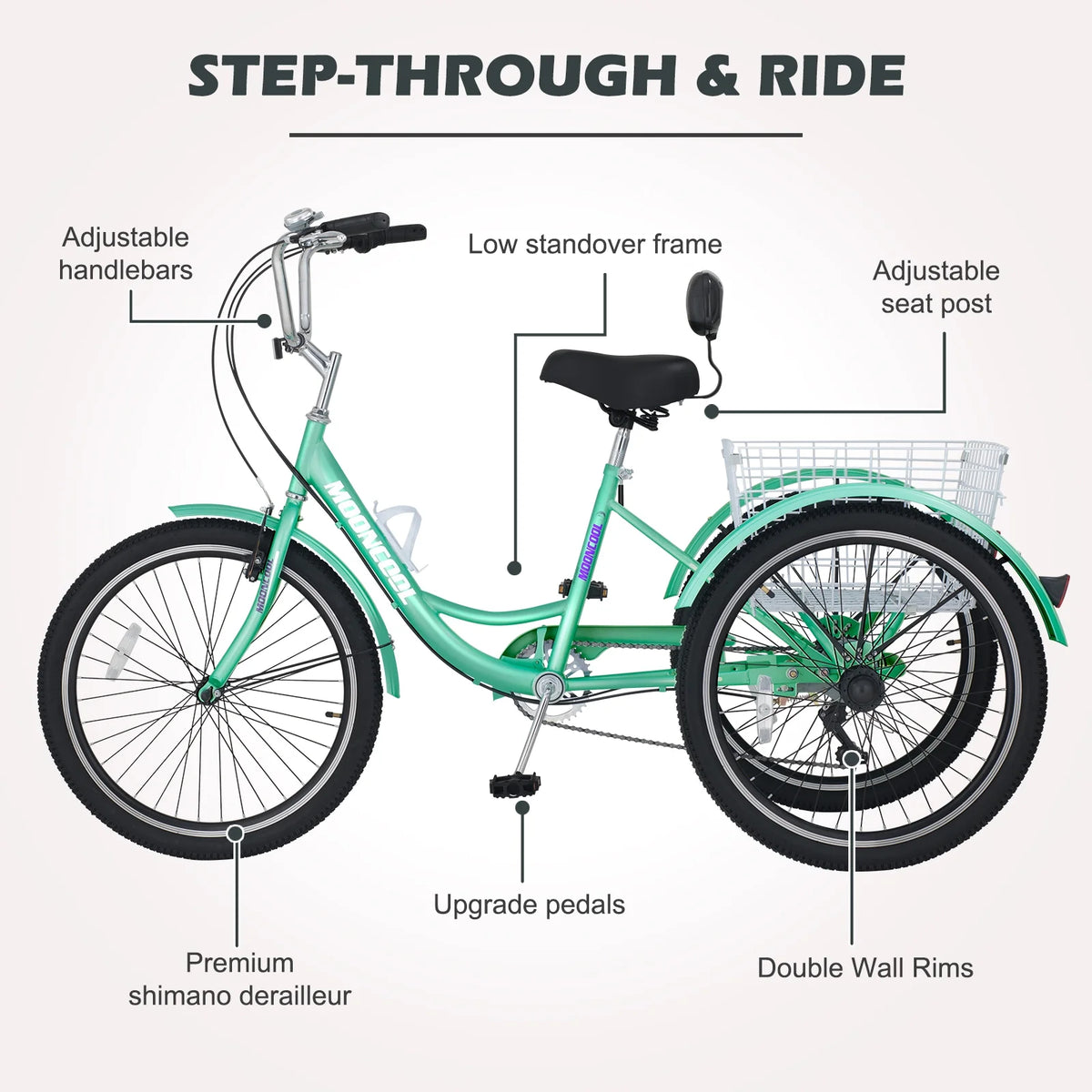 Tricycle 24" Wheels 7-Speed 3 Wheels Bike with Basket O784