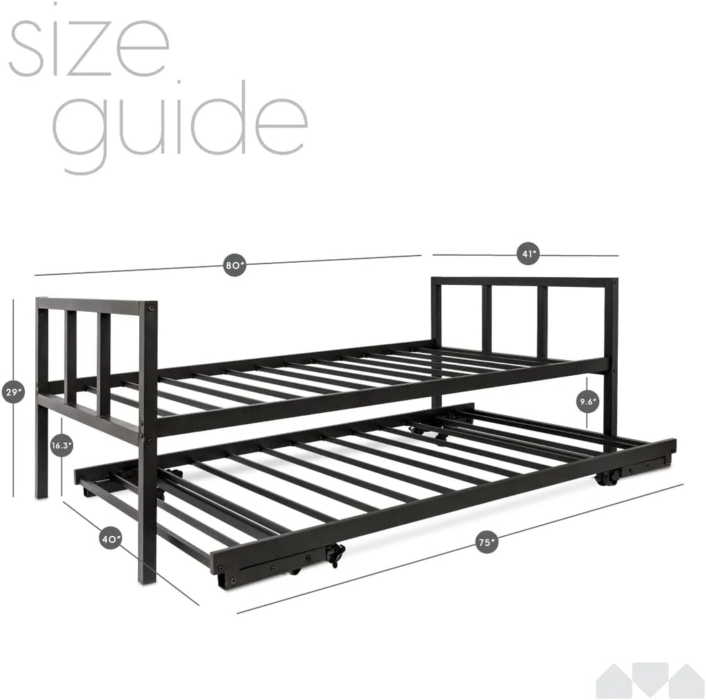 Black Metal Twin Daybed with Trundle V555