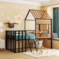 White Twin Size Metal Low Loft Bed Frame with Roof, Window, Guardrail and Ladder O61806