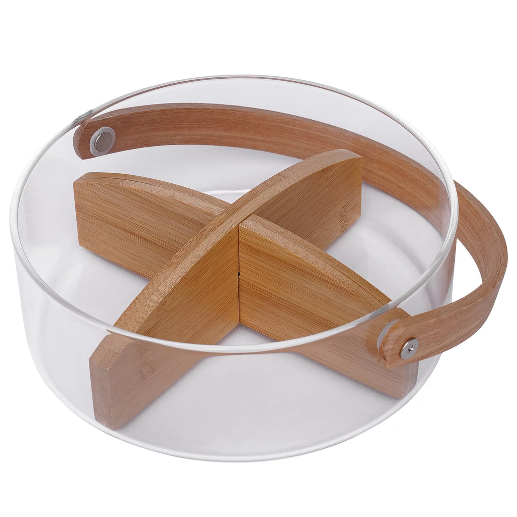 Clear Glass Fruit Serving Bowl with Wood Divider V56374