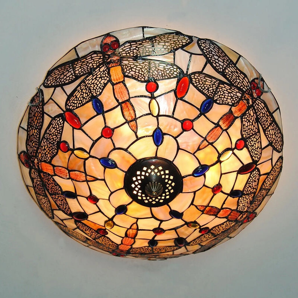 Stained Glass Dragonfly Flush Mount Ceiling Light Fixture U20958