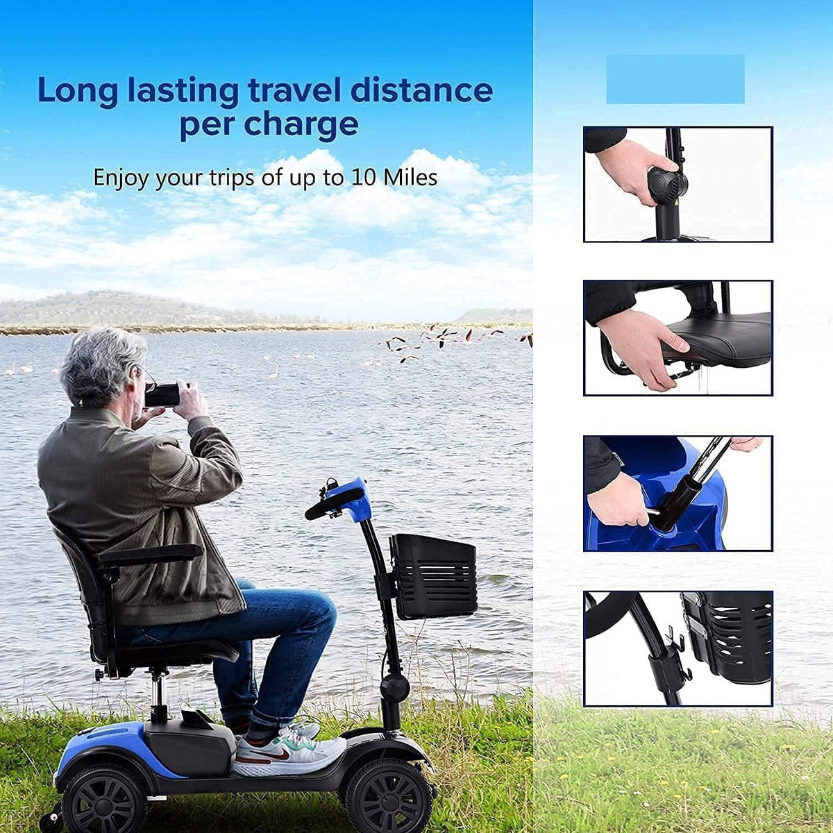 Blue 4 Wheel Folding Mobility Scooter C539
