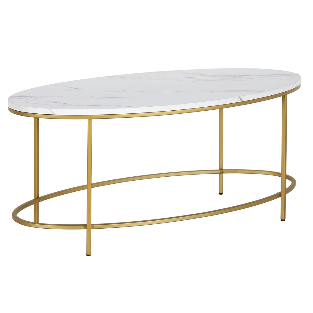 42" Wide Oval Coffee Table with Faux Marble Top H37309