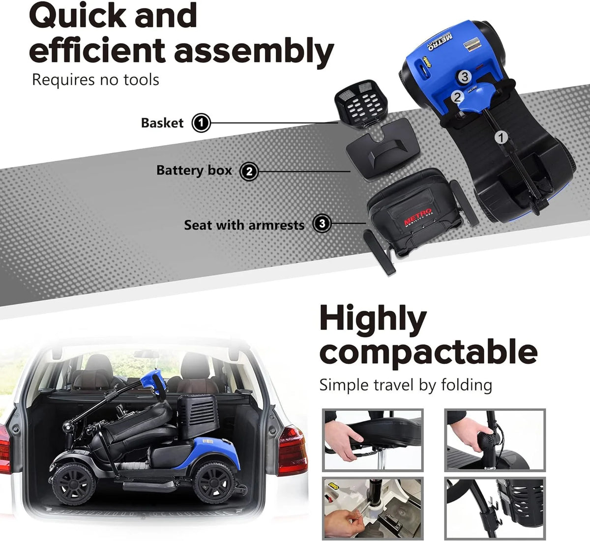 Blue 4 Wheel Folding Mobility Scooter C539