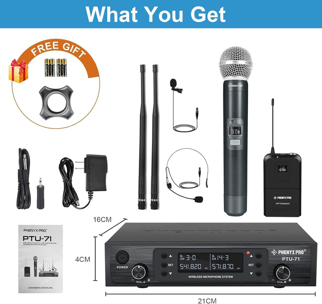 Dual Channel Wireless Microphone System with Handheld, Bodypack, Headset, Lapel M2905