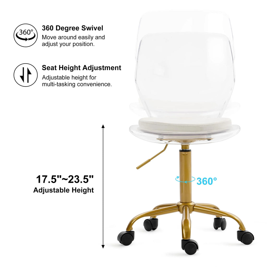 Acrylic Desk Chair with Removable Cushion, Clear Adjustable Rolling Swivel Chair C8194