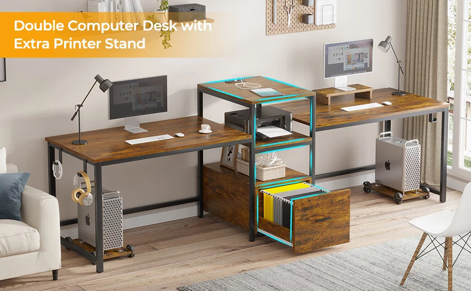 Brown Computer Desk with File Drawer and USB Port E648771