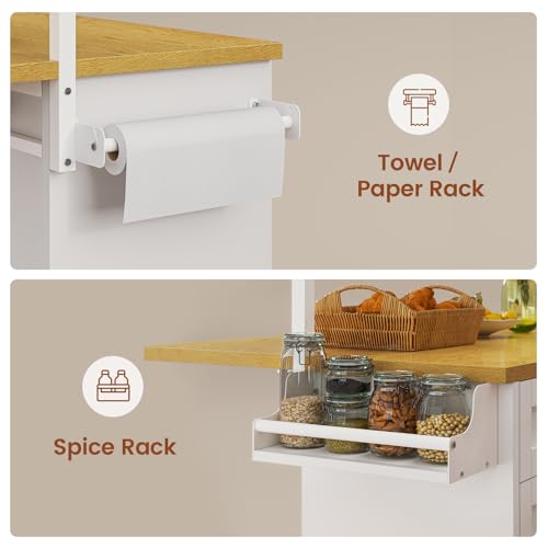 White Rolling Kitchen Island Table with Drop Leaf S56442