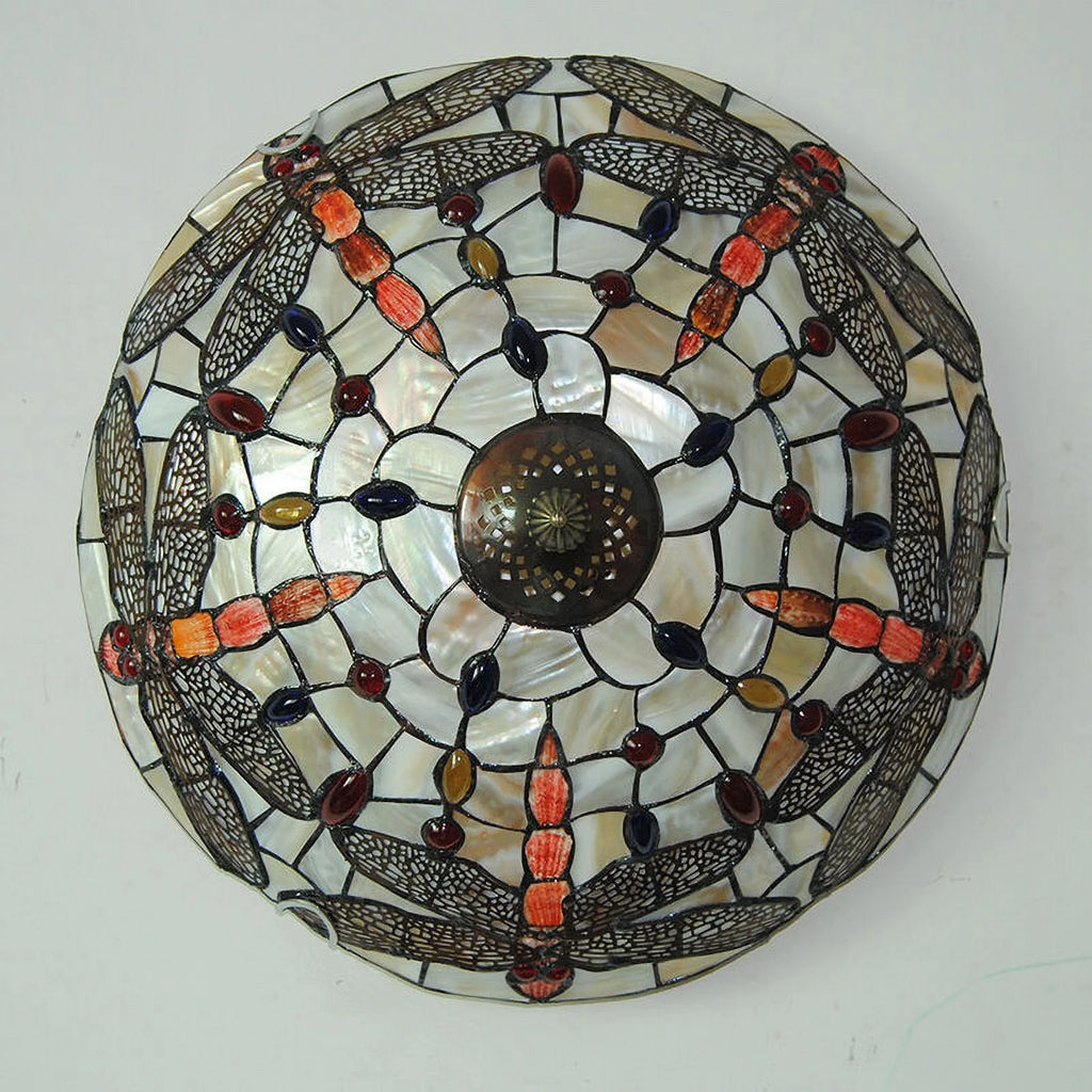 Stained Glass Dragonfly Flush Mount Ceiling Light Fixture U20958