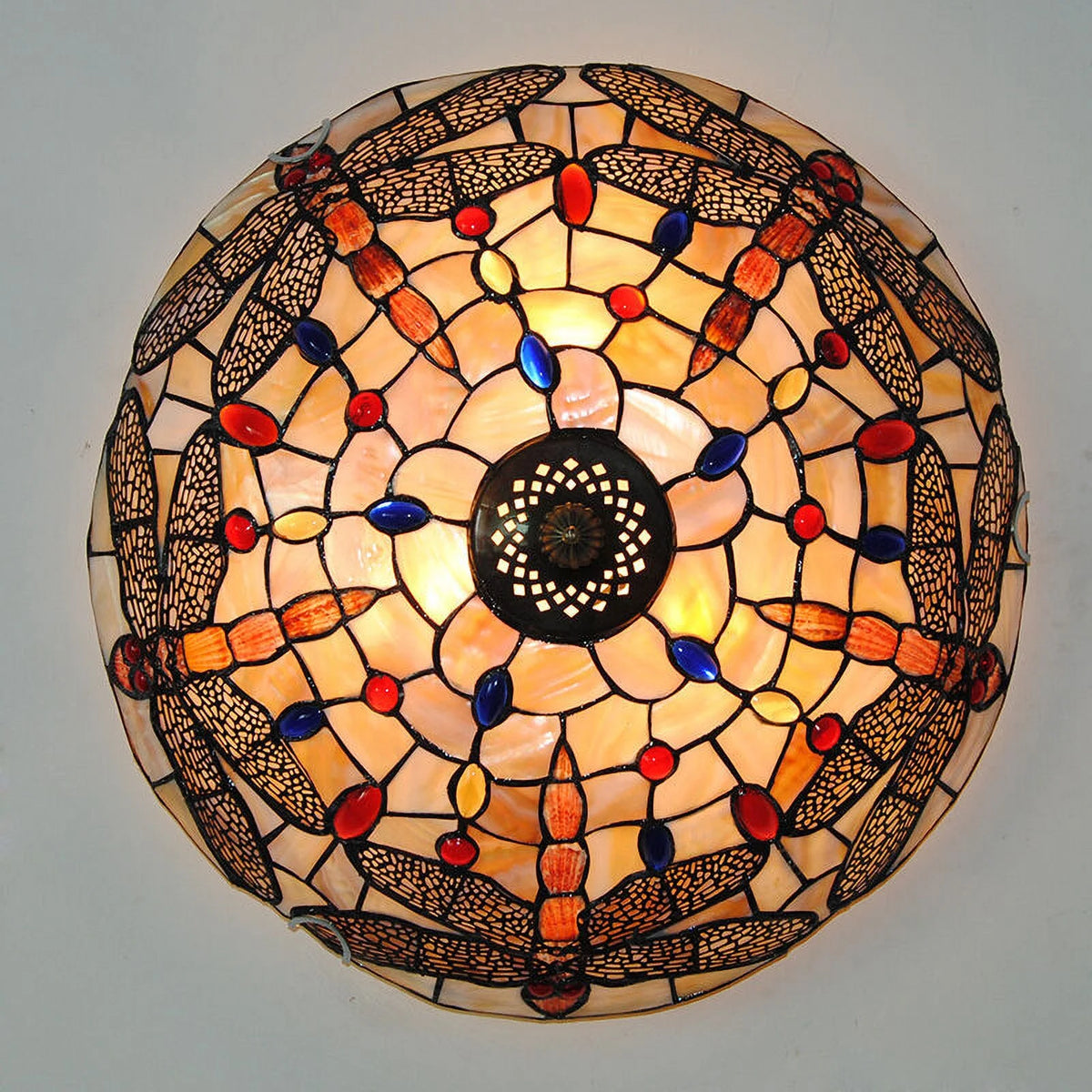 Stained Glass Dragonfly Flush Mount Ceiling Light Fixture U20958