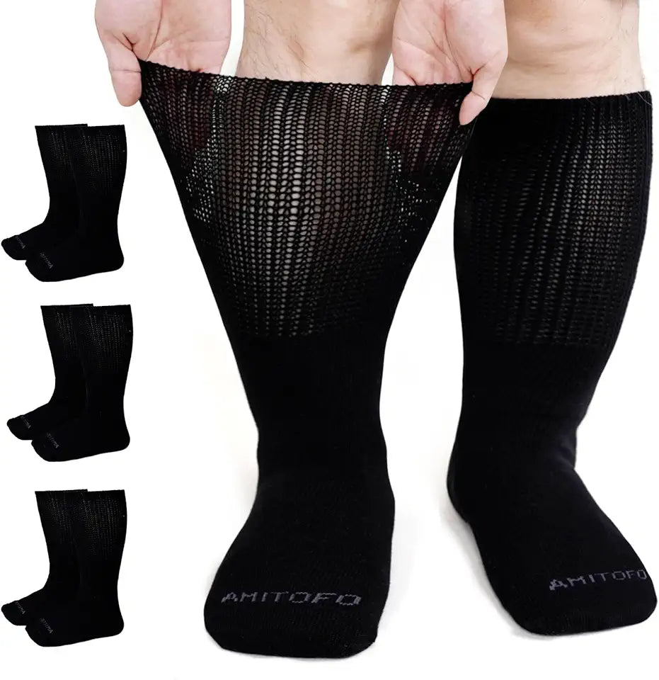 3 Pairs Extra Wide Non-Binding Diabetic Socks for Men Women 9-15 T333825