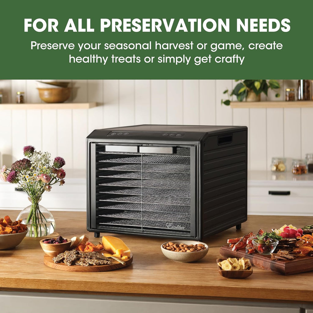 10-Tray Electric Food Dehydrator with Adjustable Temperature Control, 800-Watts, Black Q48753