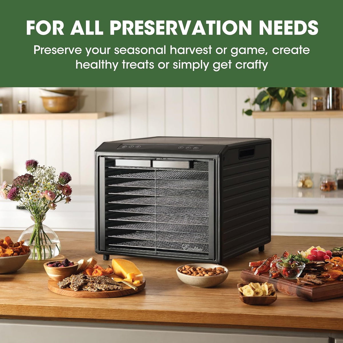 10-Tray Electric Food Dehydrator with Adjustable Temperature Control, 800-Watts, Black Q48753