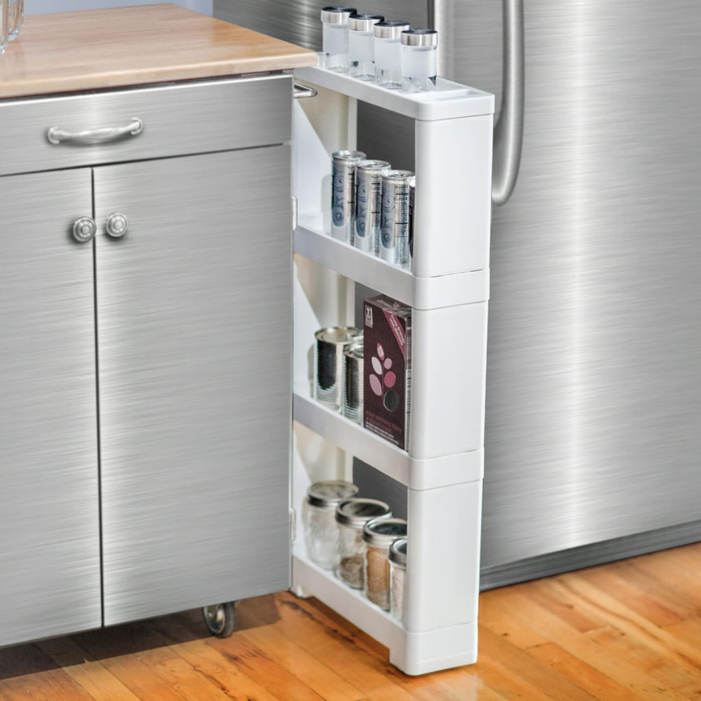 White 4 Tiers Slim Rolling Storage Cart M91733