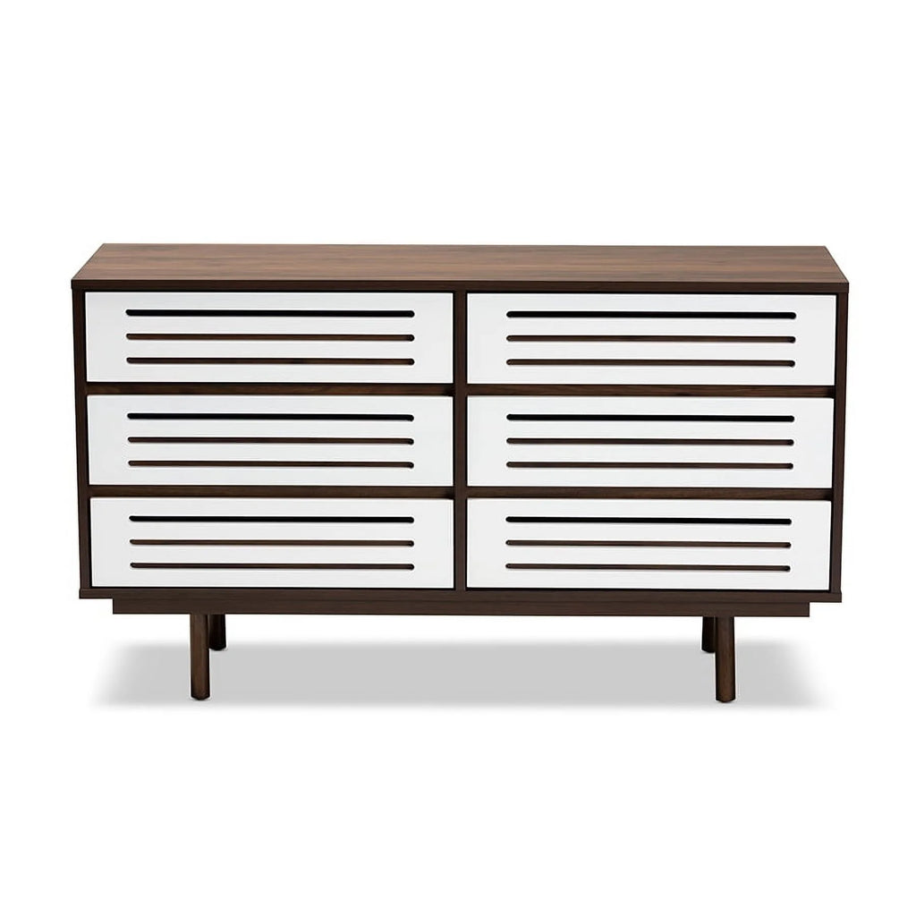 Walnut Brown and White 6-Drawer Wood Dresser V69668