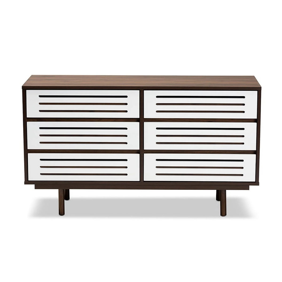 Walnut Brown and White 6-Drawer Wood Dresser V69668