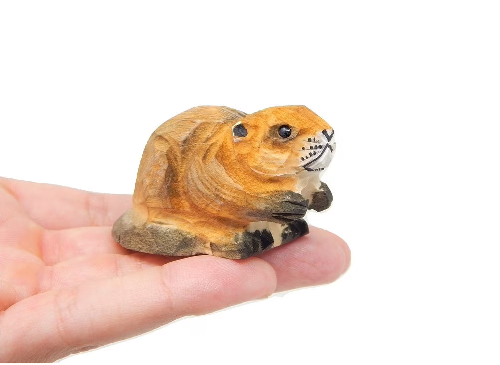 Beaver Wood Figurine Handmade Carved Ornament N838