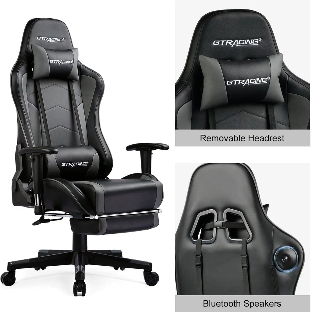Gray Gaming Chair with Speakers and Footrest C5532